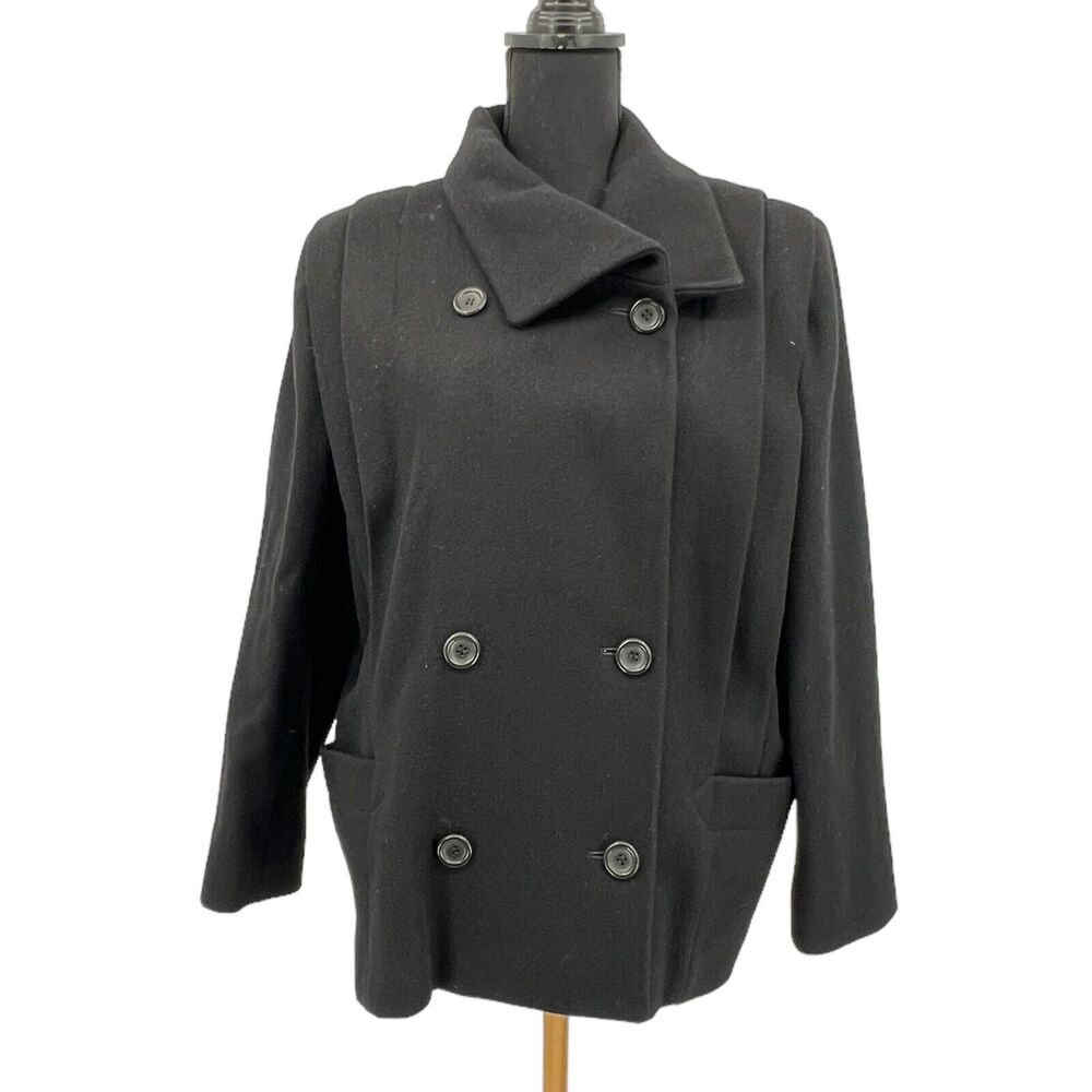 Vintage International Scene Womens Black Wool Lined‎ Pea Coat Sz 12